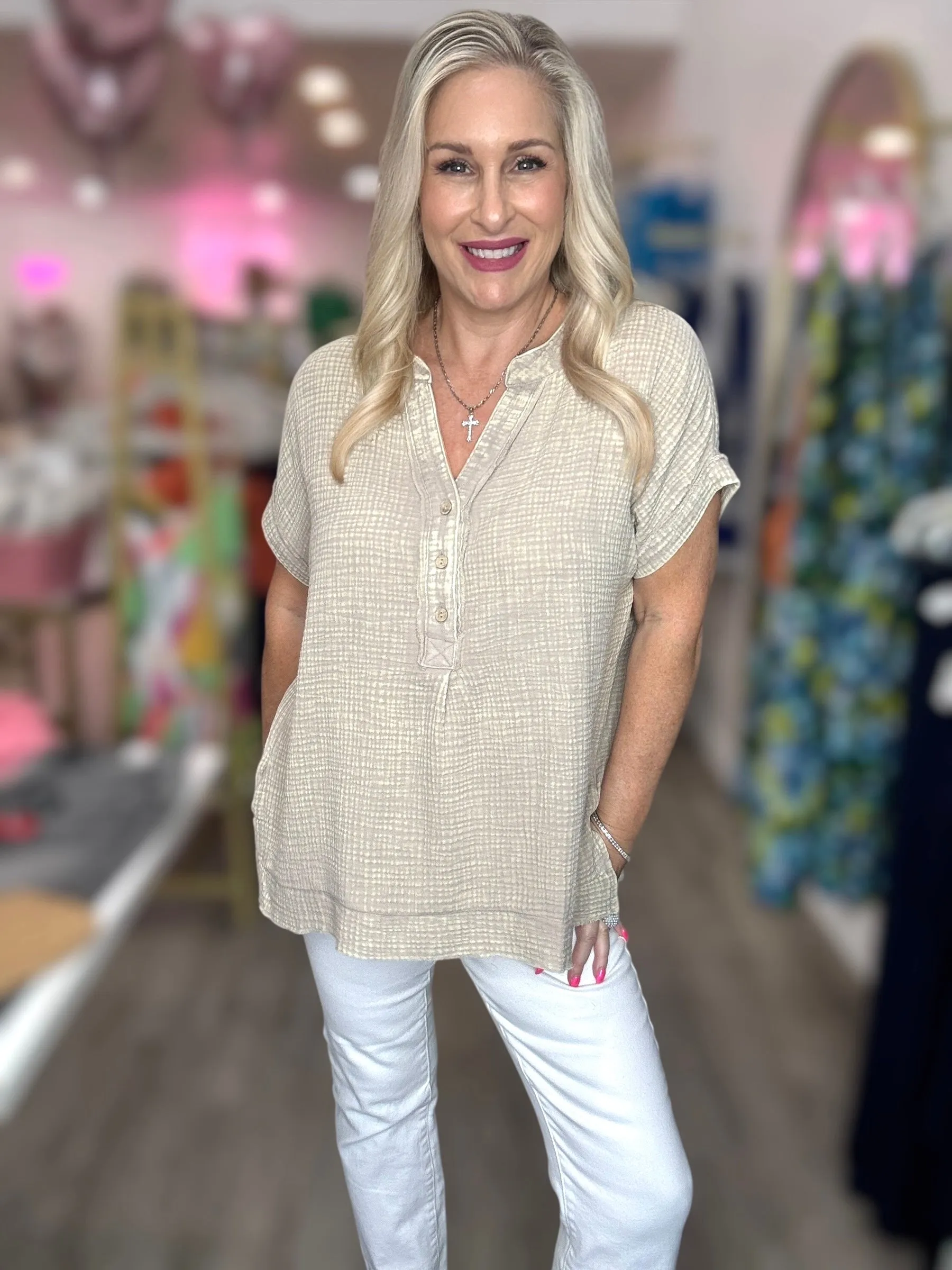 The Washed Gauze Henley Top