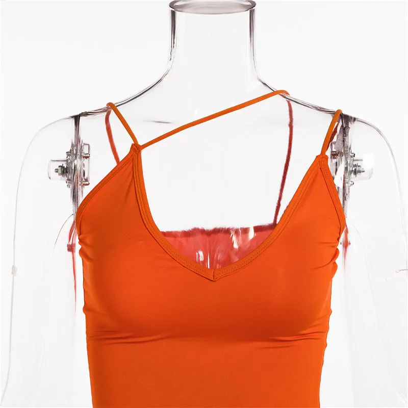 Thin Straps V-neck Halter Strap Tight Mid-length Dress
