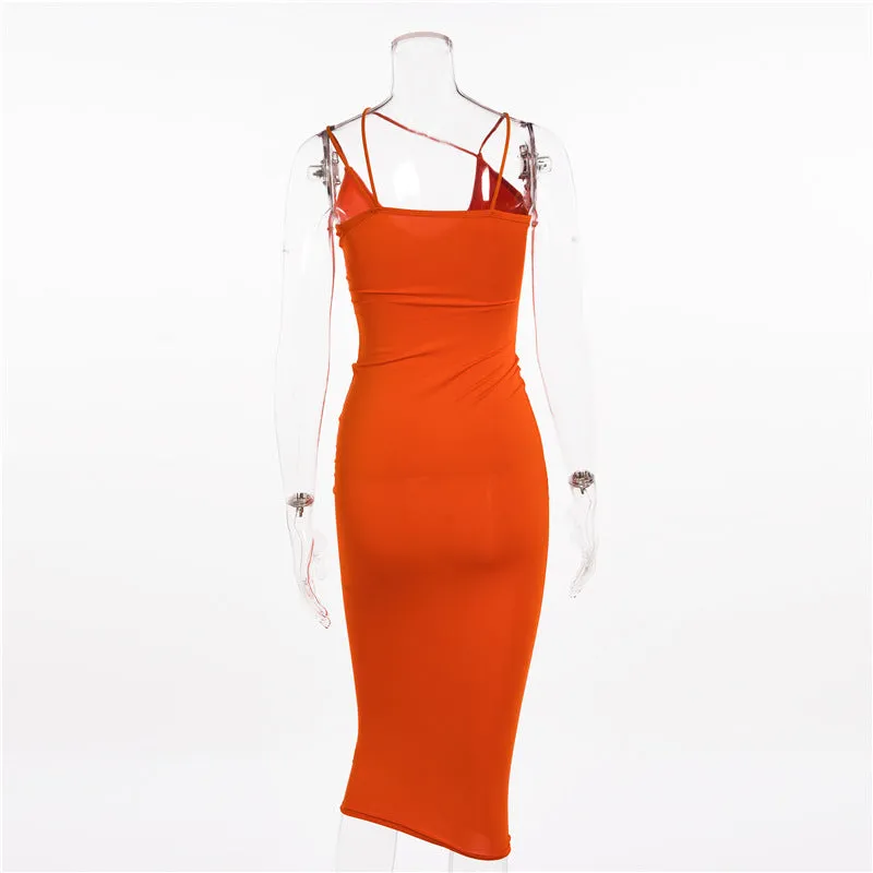 Thin Straps V-neck Halter Strap Tight Mid-length Dress