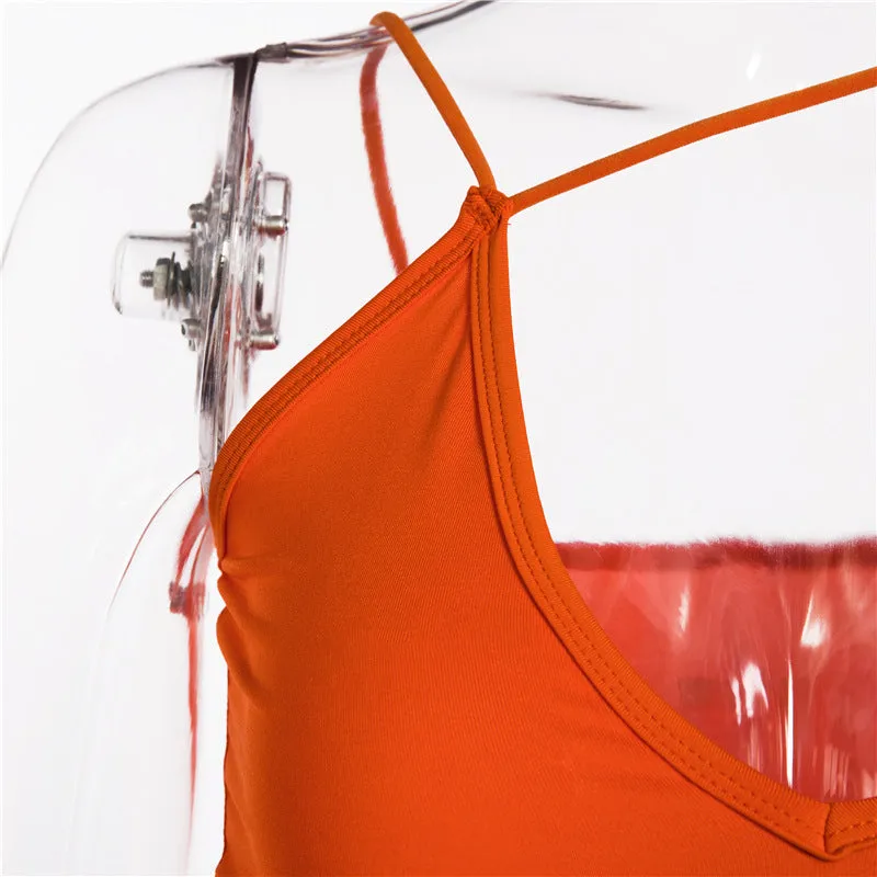 Thin Straps V-neck Halter Strap Tight Mid-length Dress