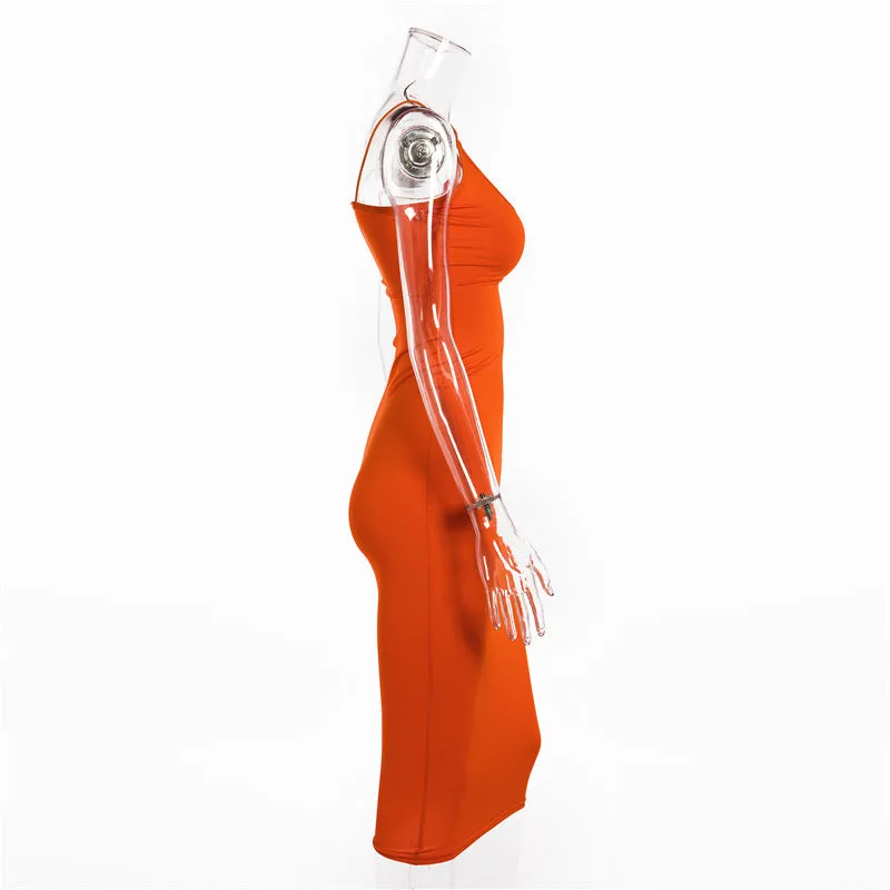 Thin Straps V-neck Halter Strap Tight Mid-length Dress