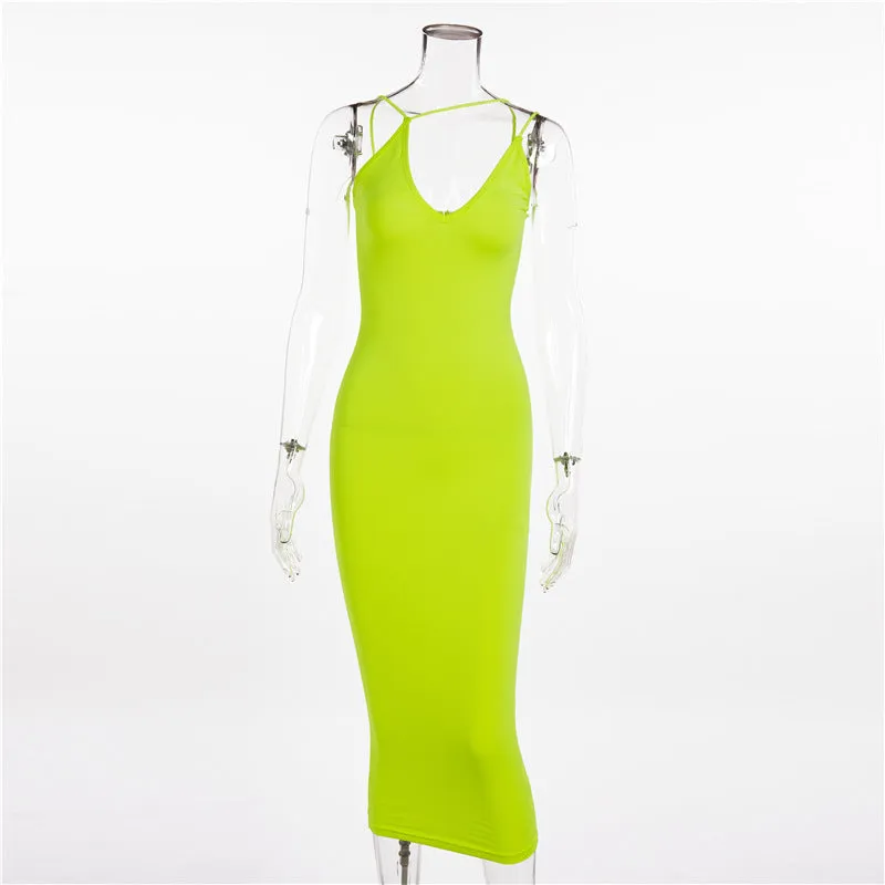 Thin Straps V-neck Halter Strap Tight Mid-length Dress