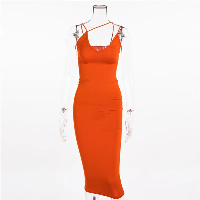 Thin Straps V-neck Halter Strap Tight Mid-length Dress