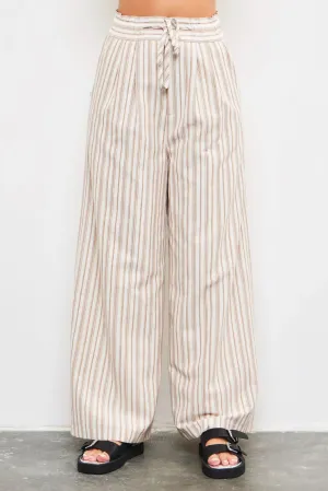 TIED WAIST BAND WIDE STRIPE PANTS