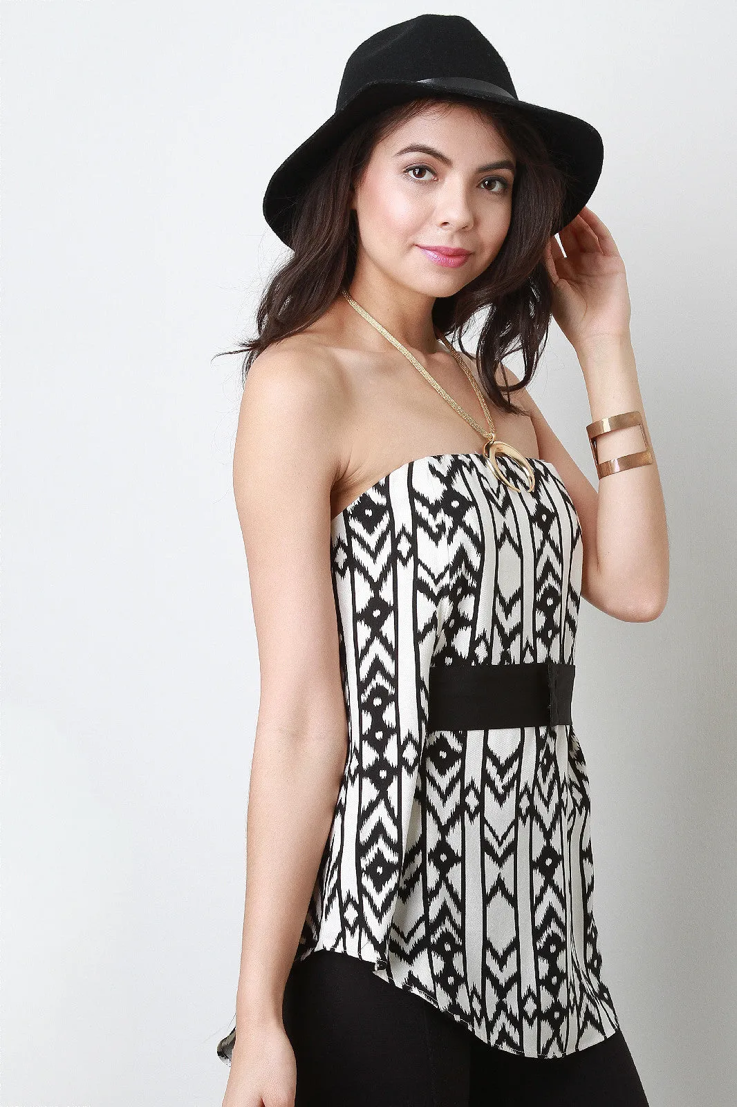 Tribal Belted Strapless Top