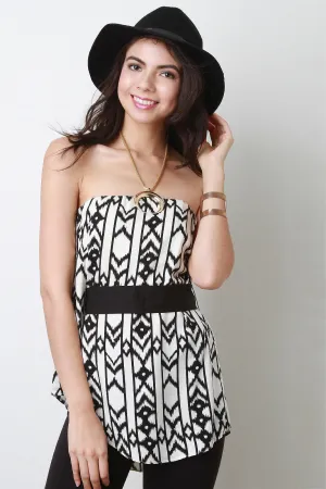 Tribal Belted Strapless Top