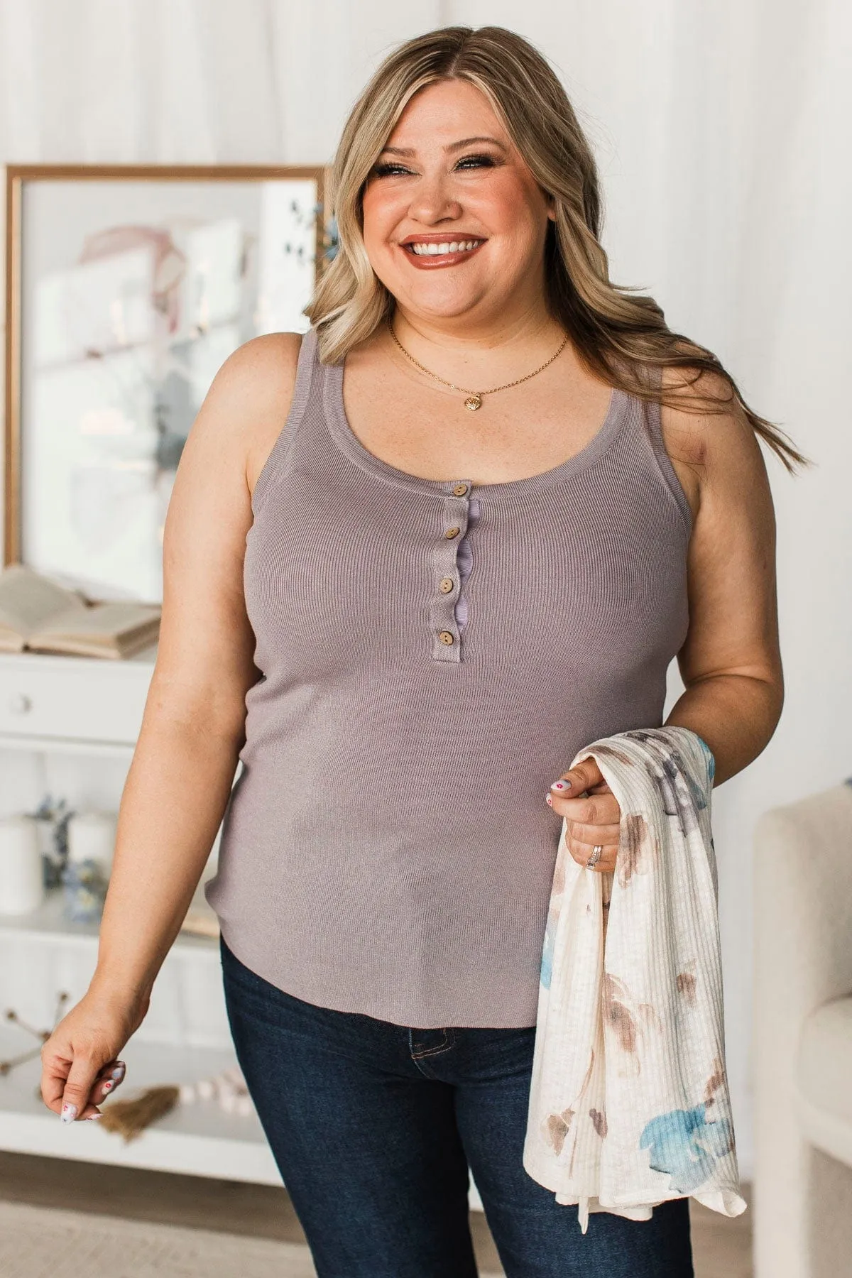 Undeniably Perfect Ribbed Tank Top- Dusty Lavender