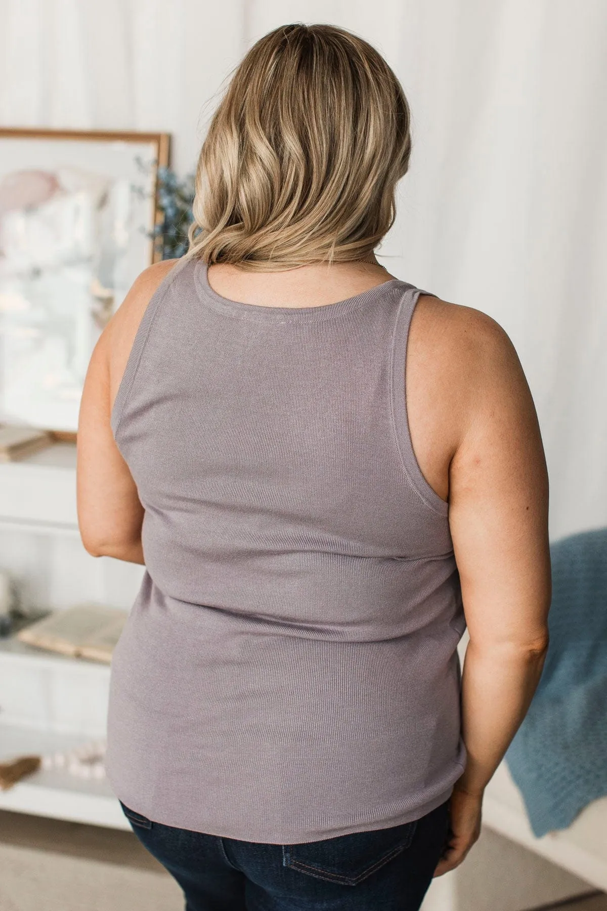Undeniably Perfect Ribbed Tank Top- Dusty Lavender