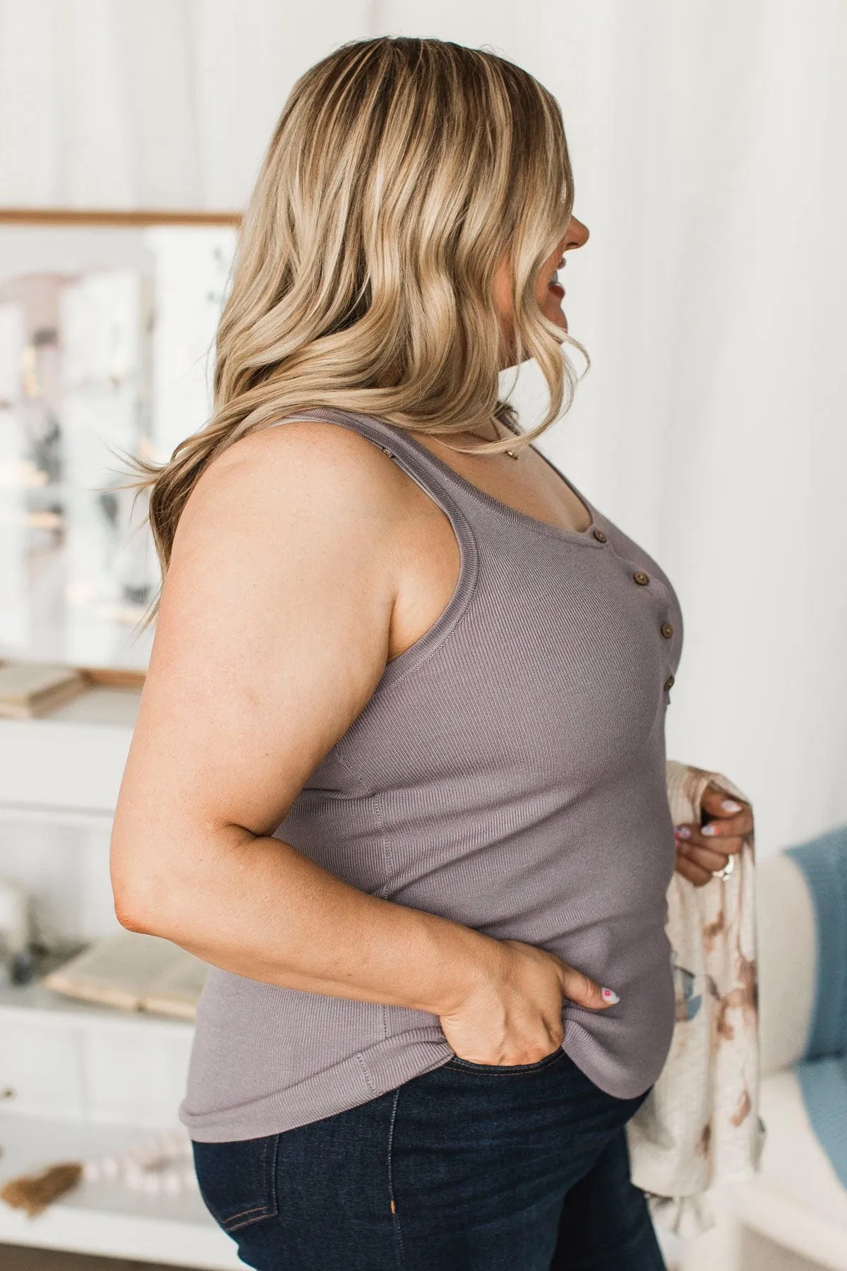 Undeniably Perfect Ribbed Tank Top- Dusty Lavender