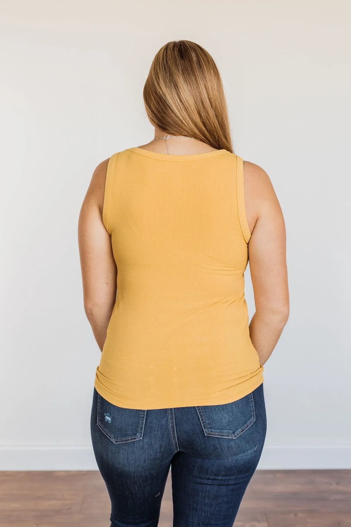 Uplifting Spirits Button Henley Tank Top- Golden Yellow