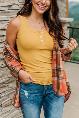 Uplifting Spirits Button Henley Tank Top- Golden Yellow