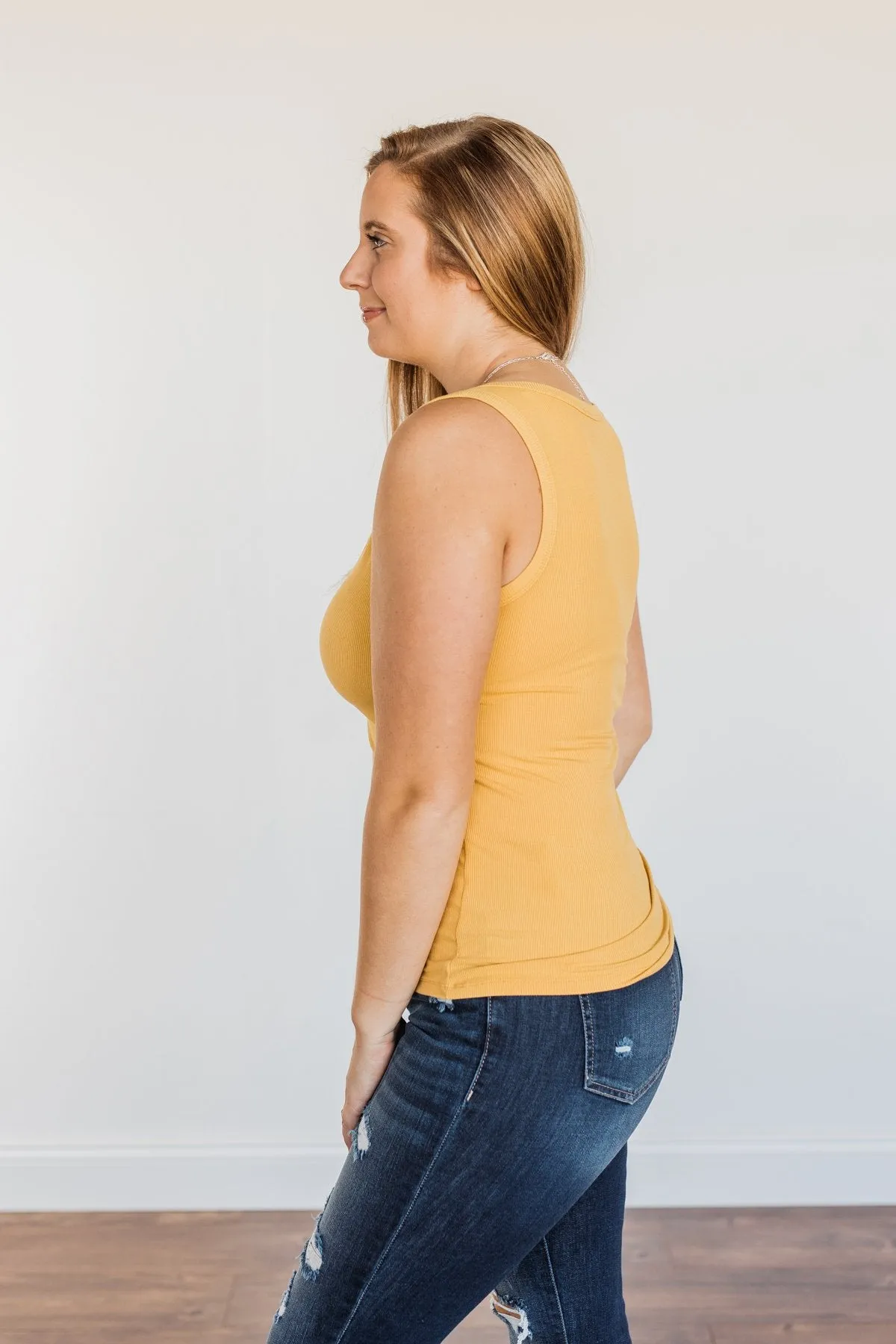 Uplifting Spirits Button Henley Tank Top- Golden Yellow