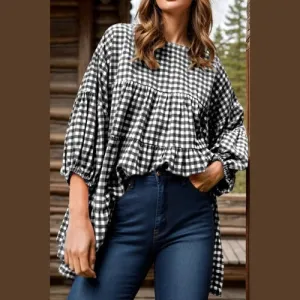 'Vaila' Oversize Long Sleeve Gingham Blouse