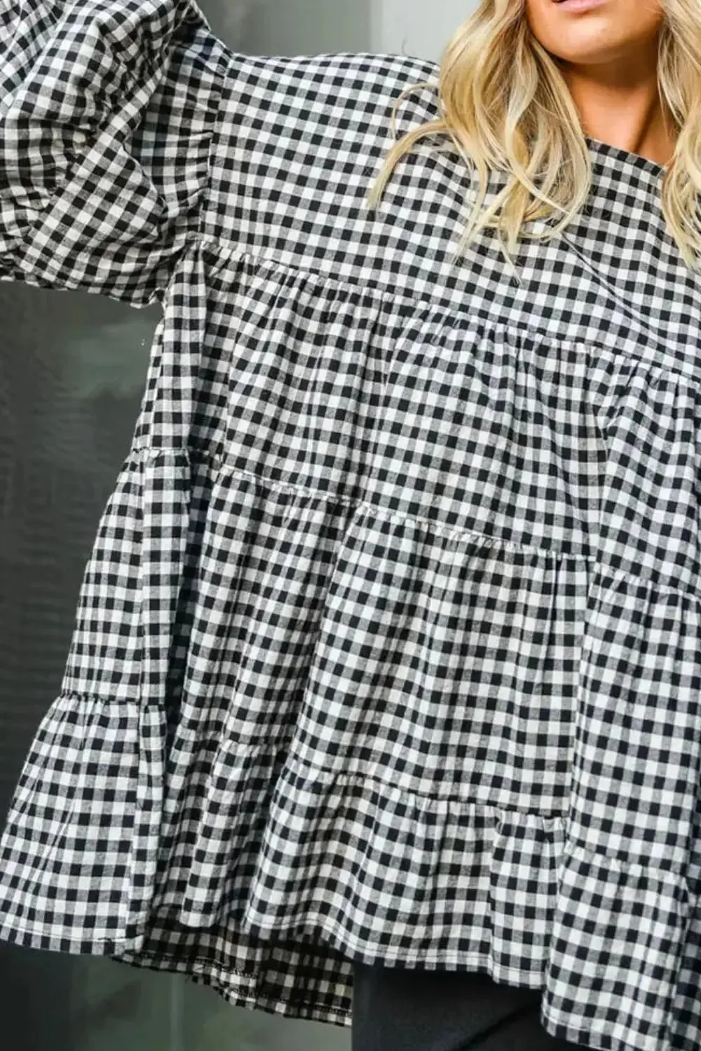 'Vaila' Oversize Long Sleeve Gingham Blouse