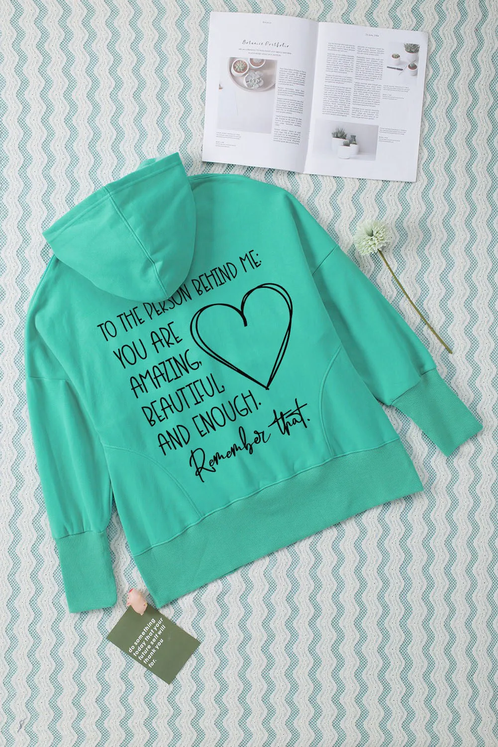 Valentine Heart & Slogan Print Henley Hoodie