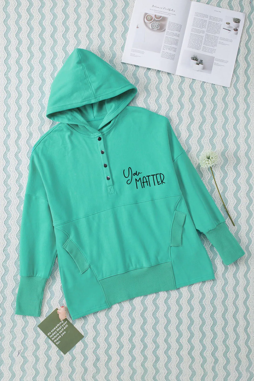 Valentine Heart & Slogan Print Henley Hoodie