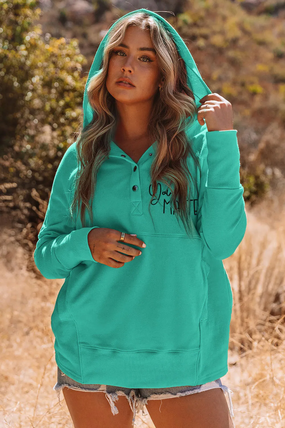 Valentine Heart & Slogan Print Henley Hoodie