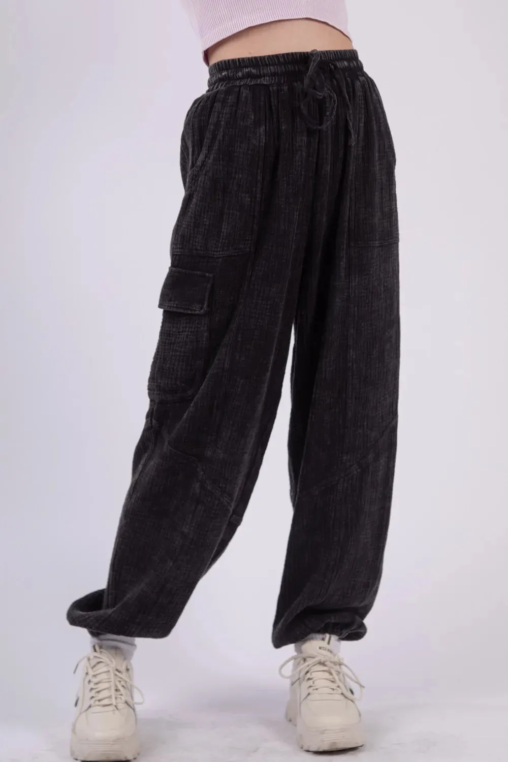 VERY J Washed Woven Crinkle Gauze Drawstring Pants For Women