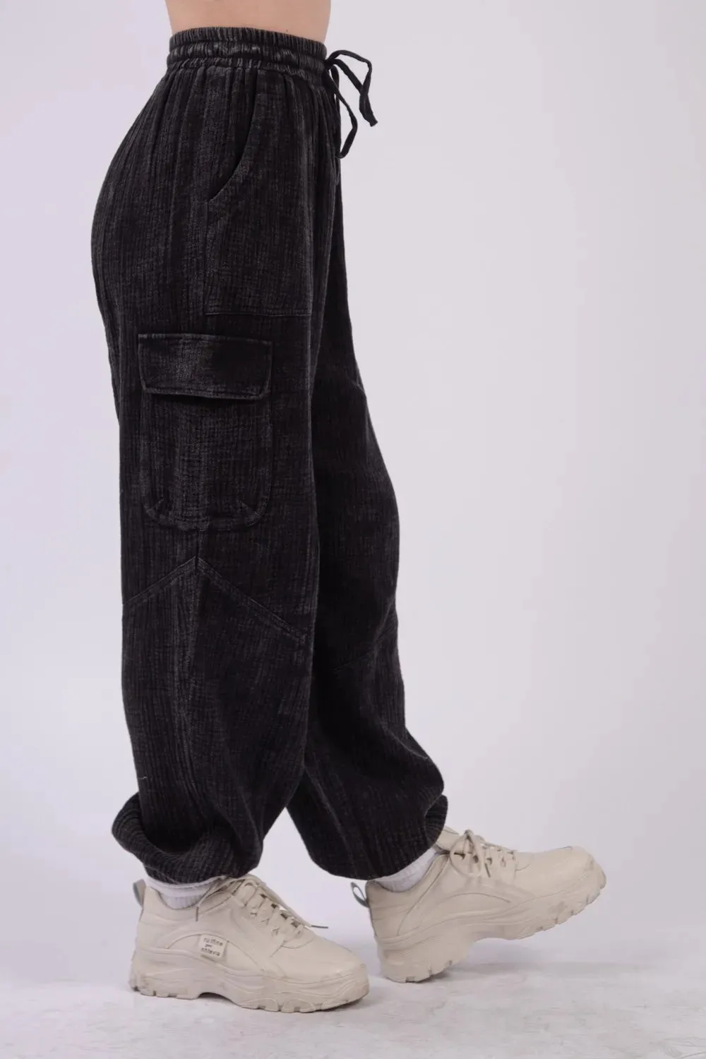 VERY J Washed Woven Crinkle Gauze Drawstring Pants For Women