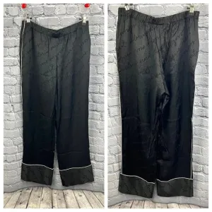 Victoria's Secret Black Satin Silky Pajama Pants Lounge M Spell Out