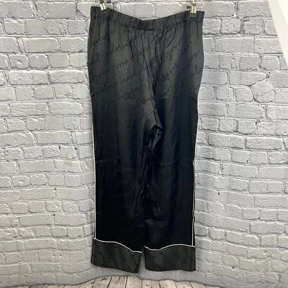 Victoria's Secret Black Satin Silky Pajama Pants Lounge M Spell Out