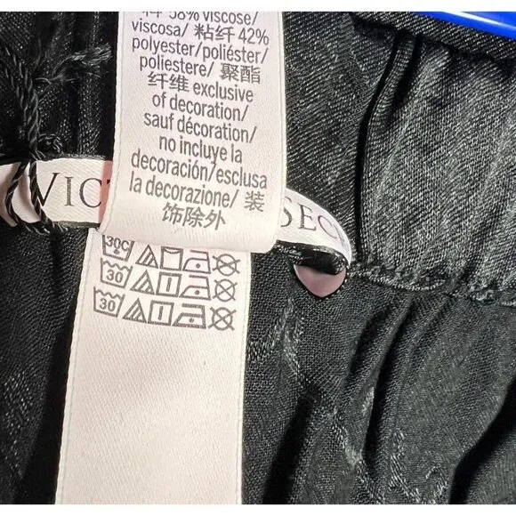 Victoria's Secret Black Satin Silky Pajama Pants Lounge M Spell Out