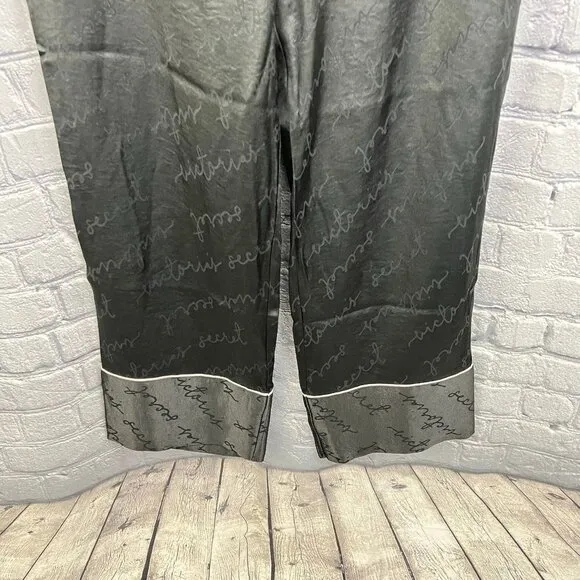 Victoria's Secret Black Satin Silky Pajama Pants Lounge M Spell Out