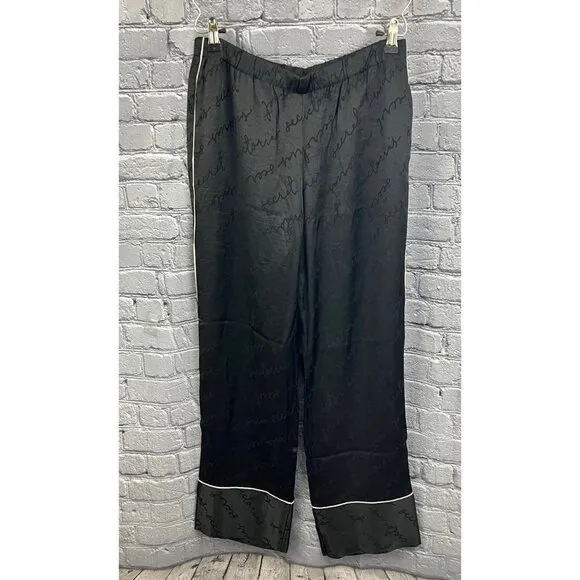 Victoria's Secret Black Satin Silky Pajama Pants Lounge M Spell Out