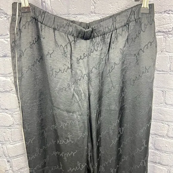 Victoria's Secret Black Satin Silky Pajama Pants Lounge M Spell Out