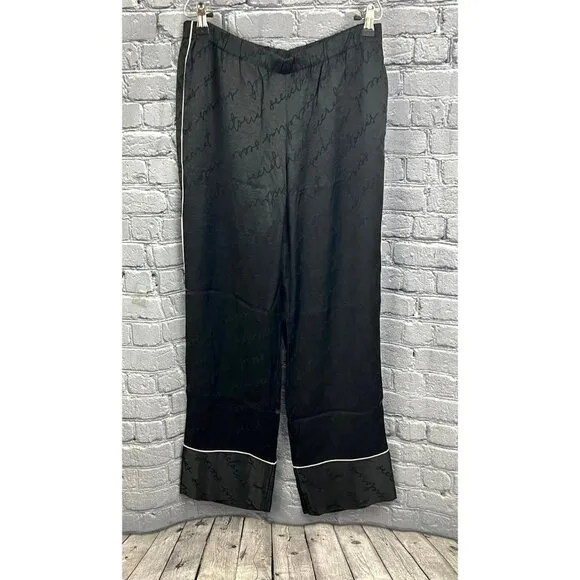 Victoria's Secret Black Satin Silky Pajama Pants Lounge M Spell Out