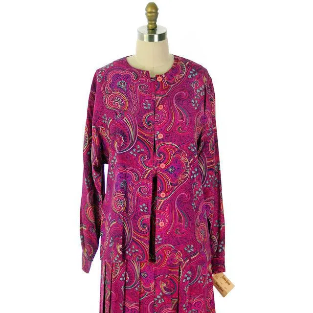 Vintage Gloria Sachs 3PC Silk Paisley Outfit Skirt/Blouse/Camisole 1980s NOS Sz 8