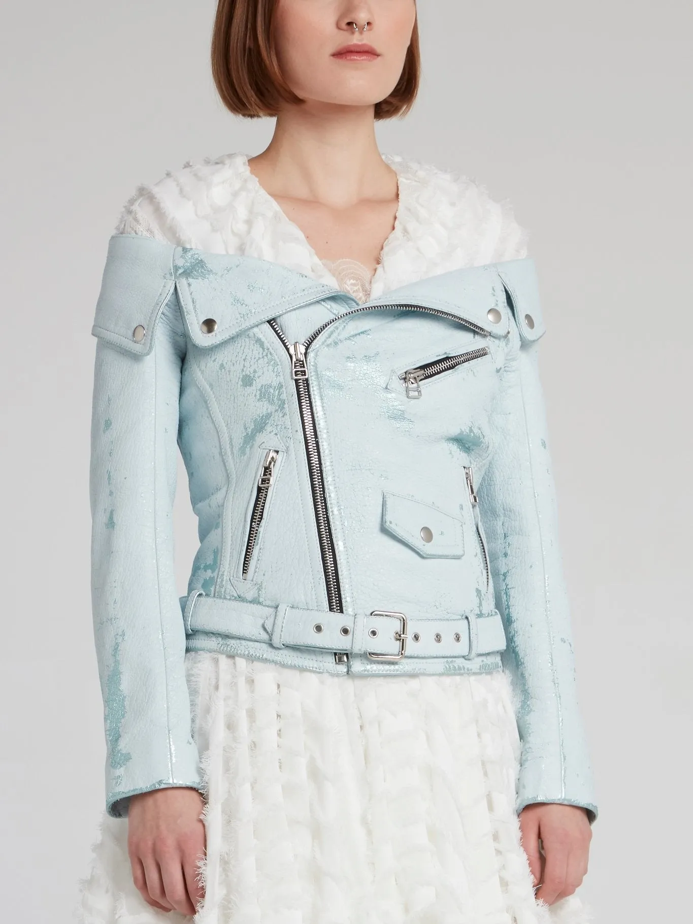 Vintage Off-The-Shoulder Leather Jacket