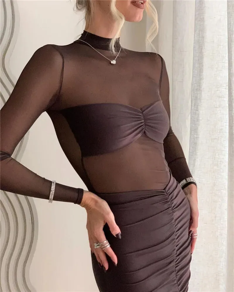 Vitré Lacceti Women's Sheer Mesh Bodycon Midi Dress
