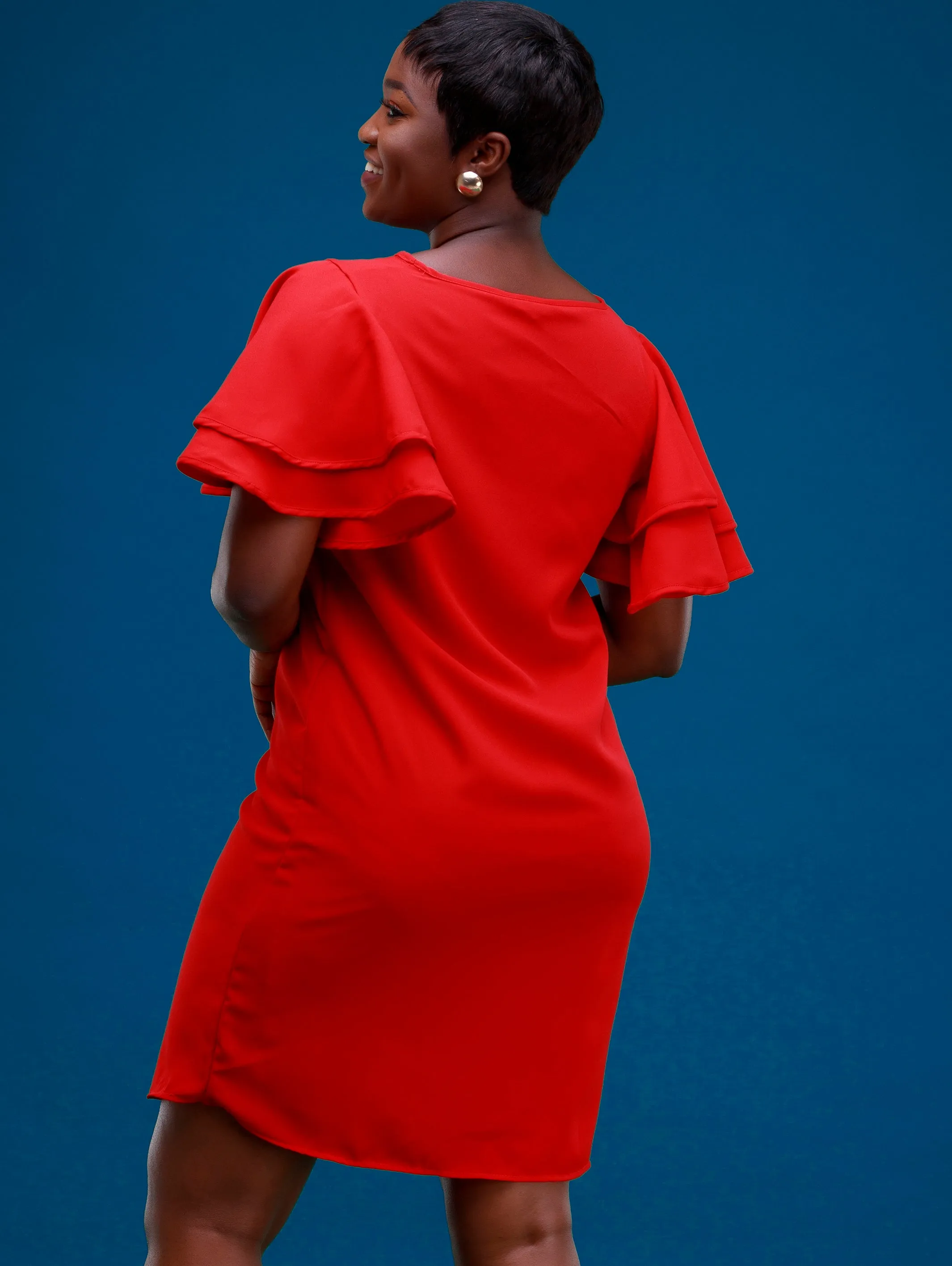 Vivo Iman Chiffon Shift Dress - Red