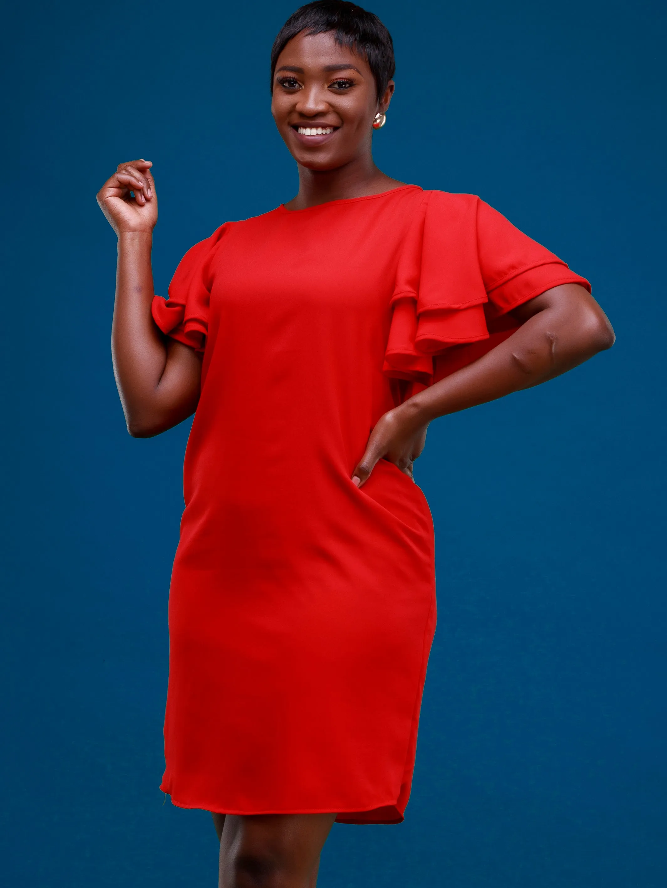 Vivo Iman Chiffon Shift Dress - Red