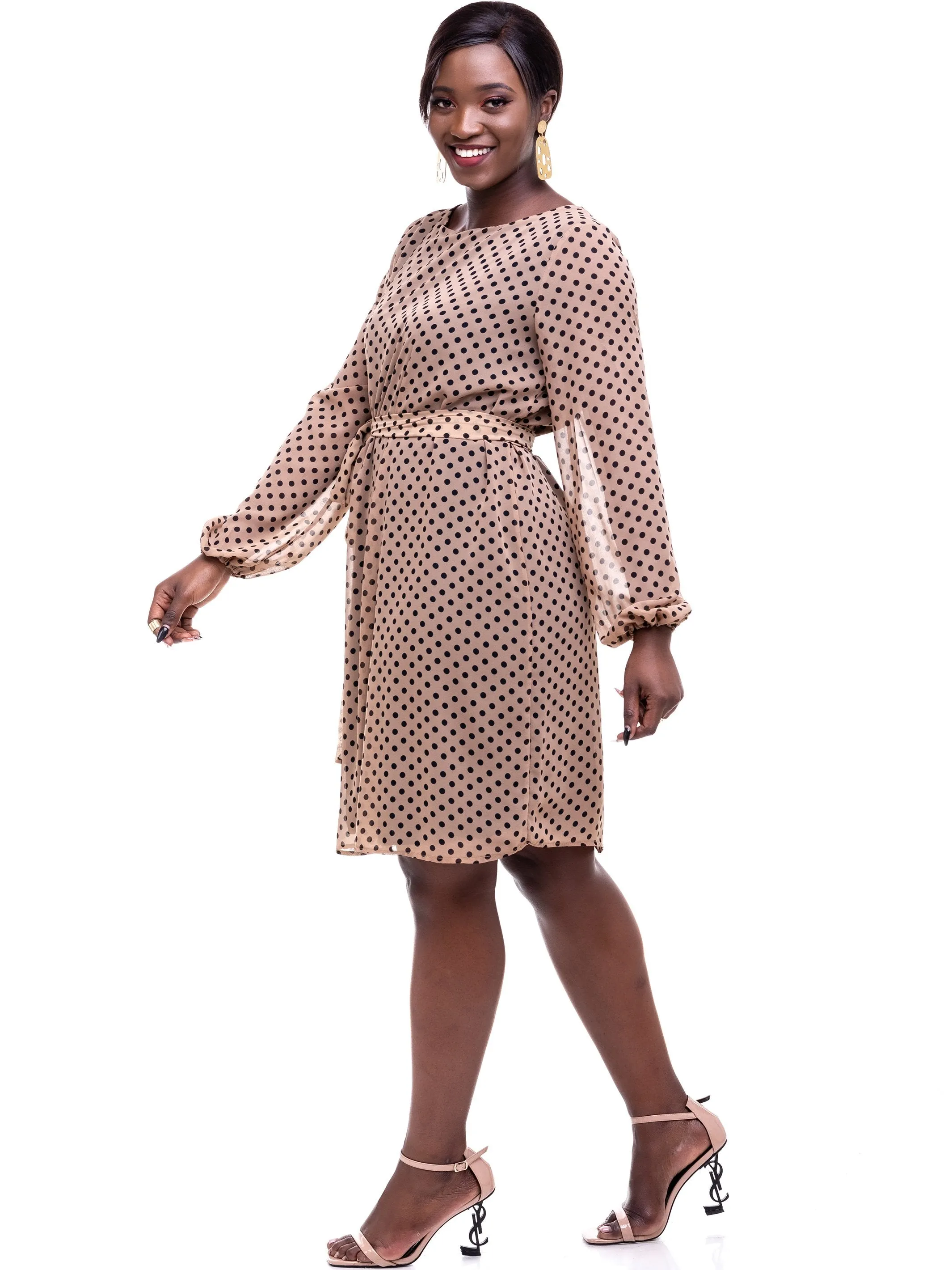 Vivo Zawadi Shift Dress - Brown Print