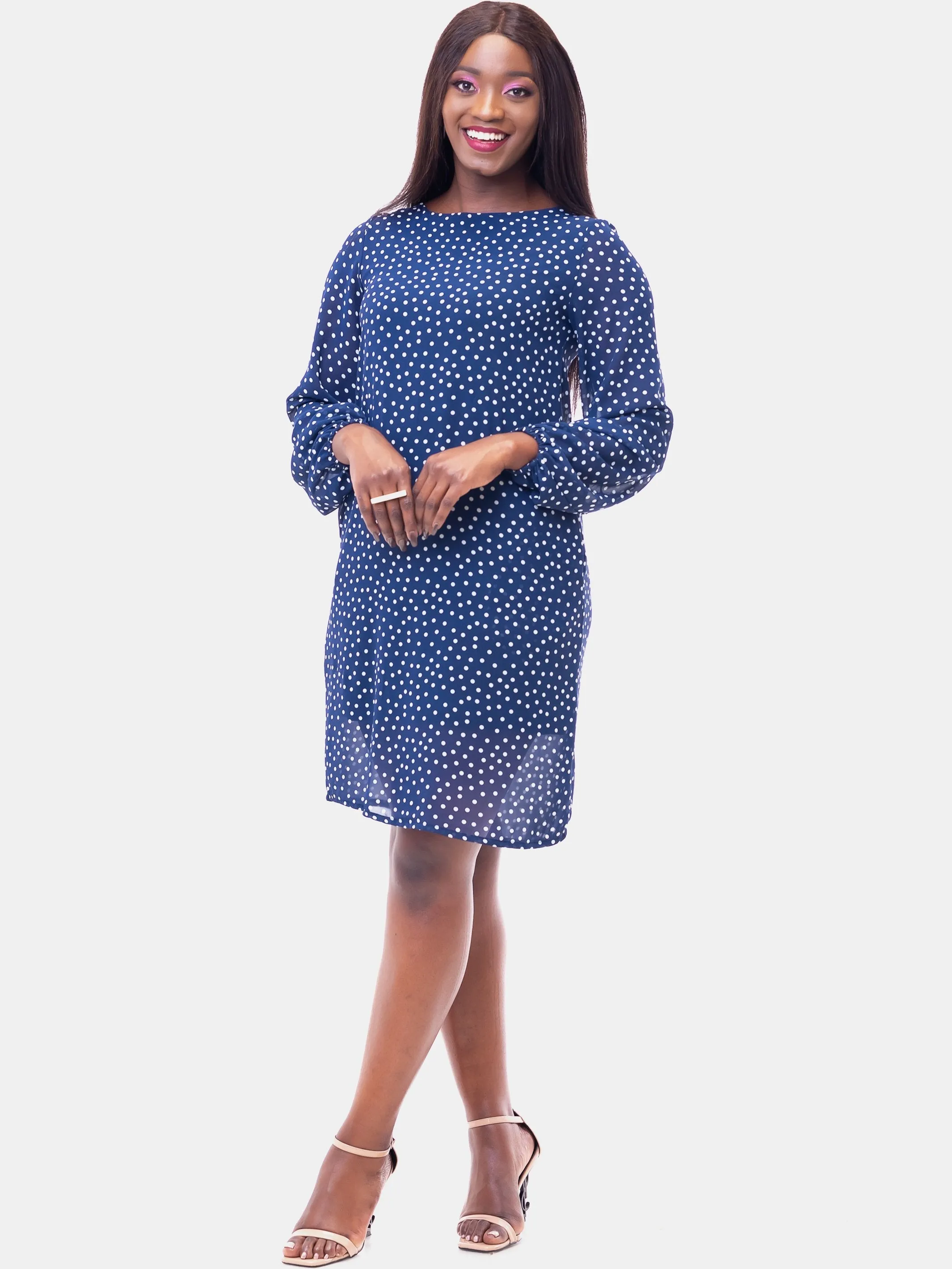 Vivo Zawadi Shift Dress - Navy Print