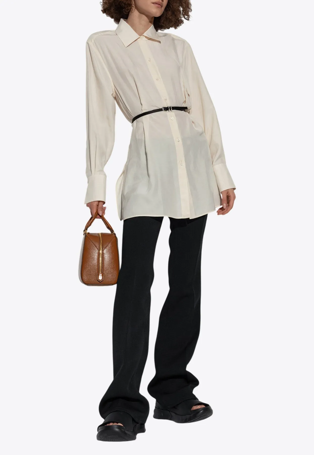 Voyou Silk Button-Up Belted Shirt