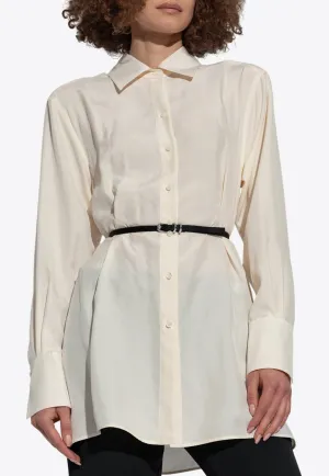 Voyou Silk Button-Up Belted Shirt