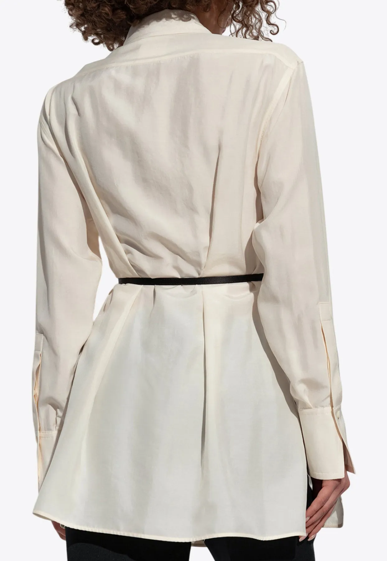Voyou Silk Button-Up Belted Shirt