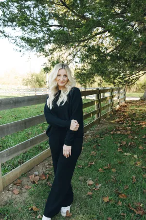 Waffle Textured Sweater Pants-Black