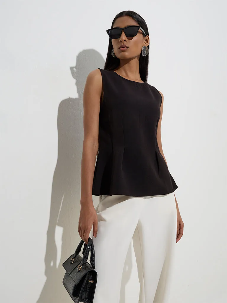 Wardrobe Black Solid Peplum Top