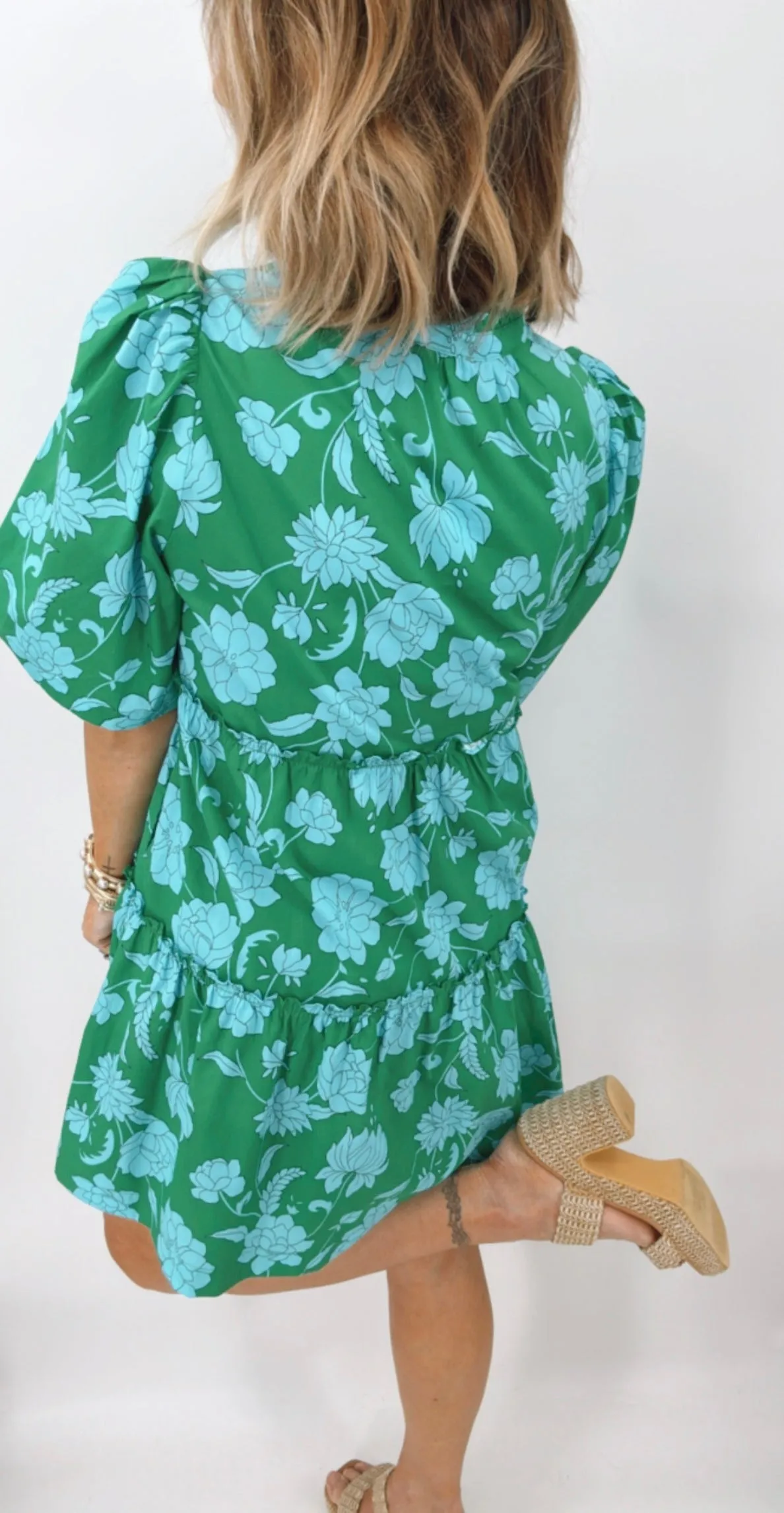 Waterlilly Floral Split Neck Shift Dress