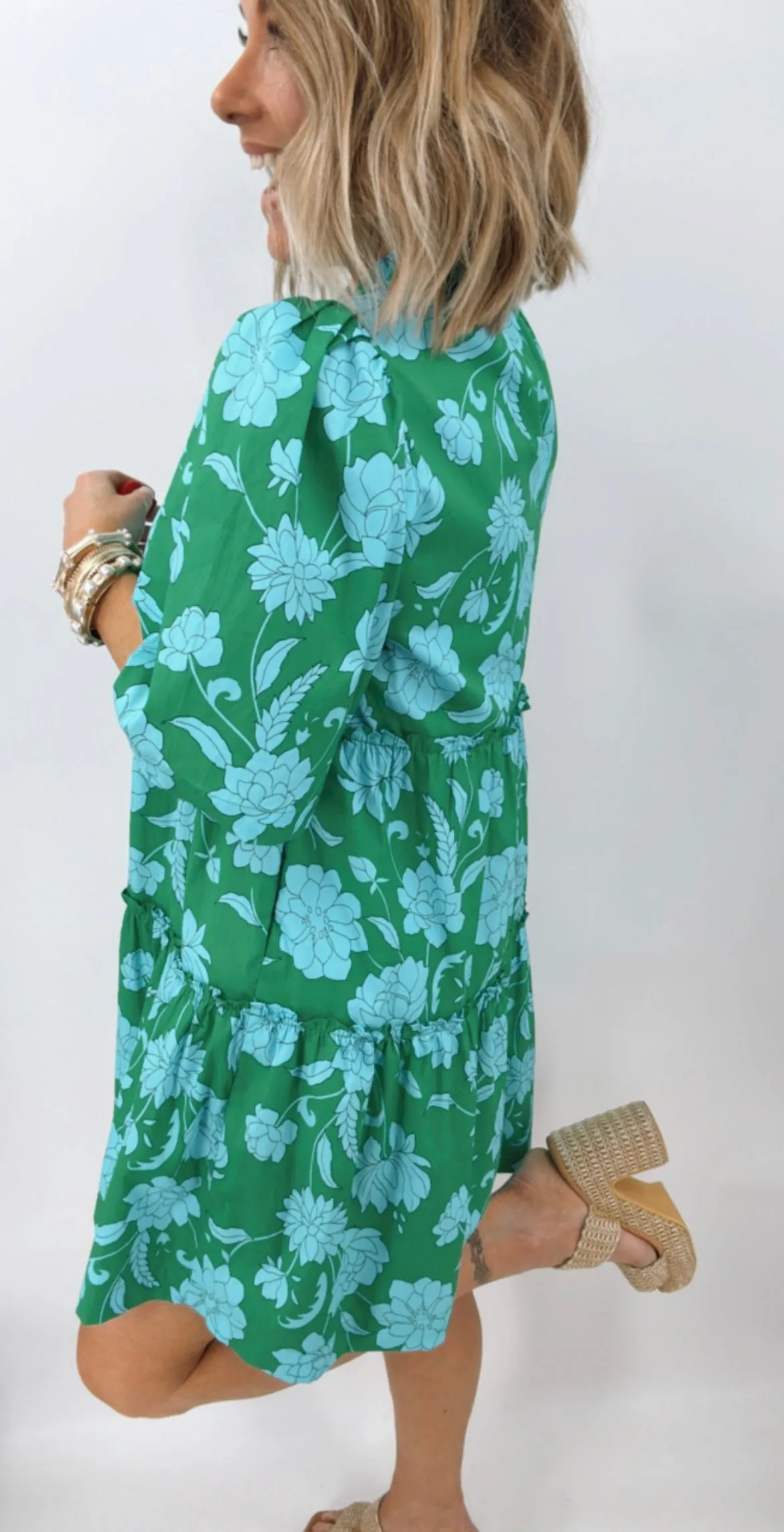 Waterlilly Floral Split Neck Shift Dress