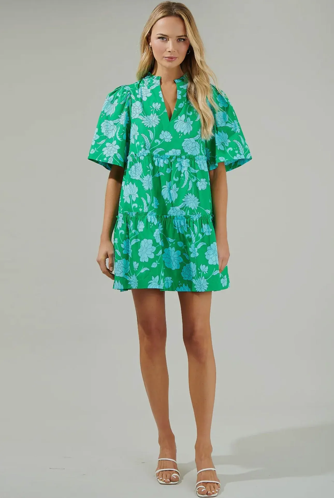 Waterlilly Floral Split Neck Shift Dress