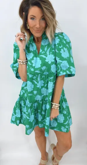 Waterlilly Floral Split Neck Shift Dress