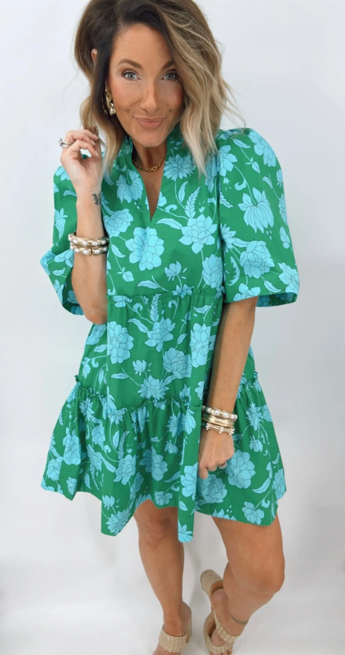Waterlilly Floral Split Neck Shift Dress