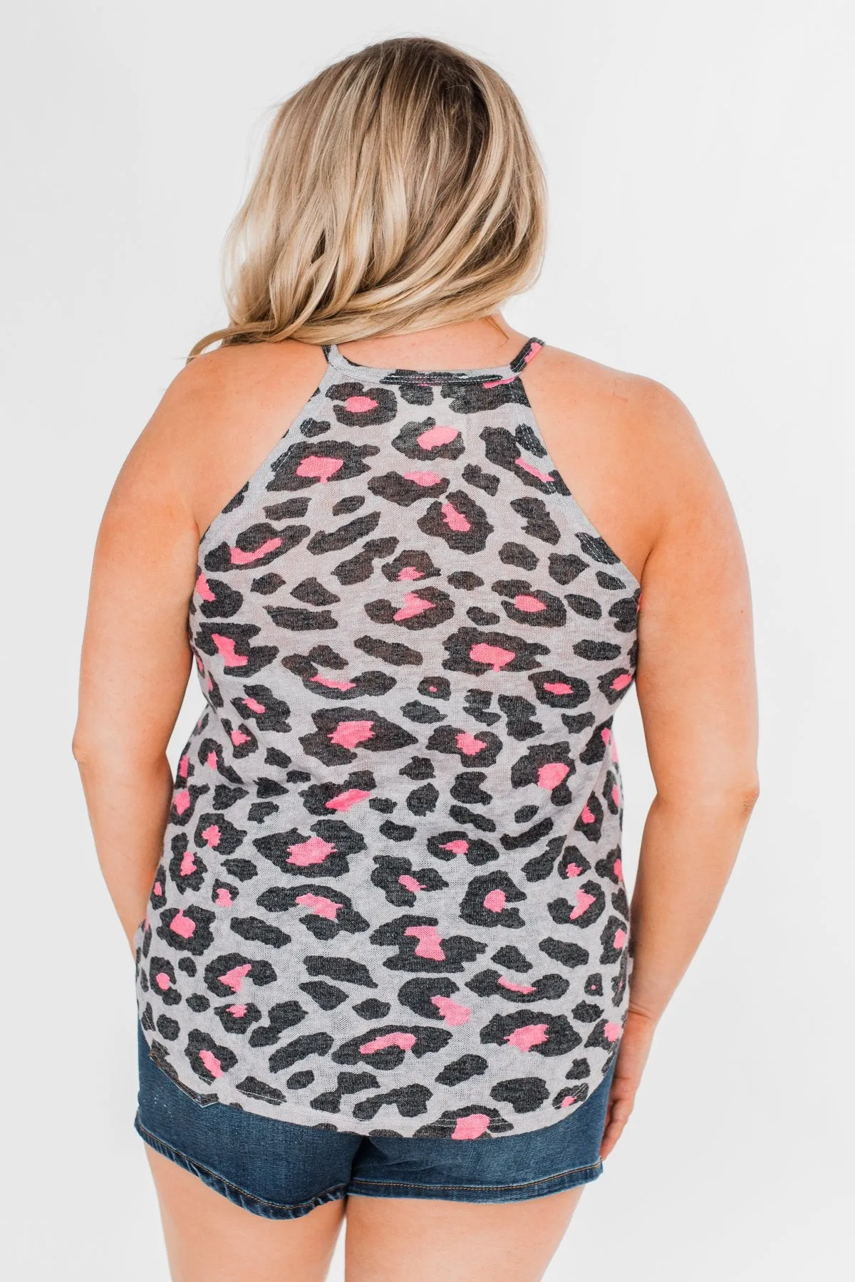 What About Now Leopard Halter Tank Top- Grey