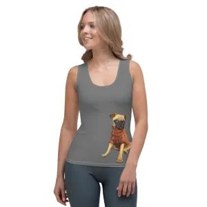Whimsy Fit Grey Tank Top  with Pug