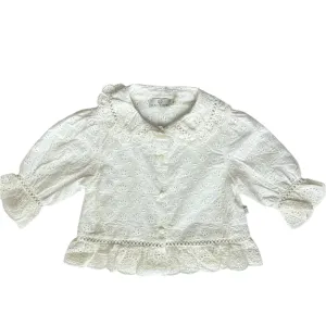 White Eyelet Peplum Collared Blouse